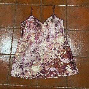 Secret Treasures Purple Floral Satin Slip Dress Sleepwear Velvet Straps & Bow 2x